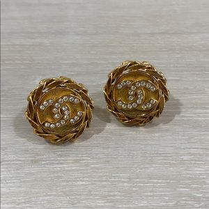 Vintage Strass Chanel CC Clip-On Earrings